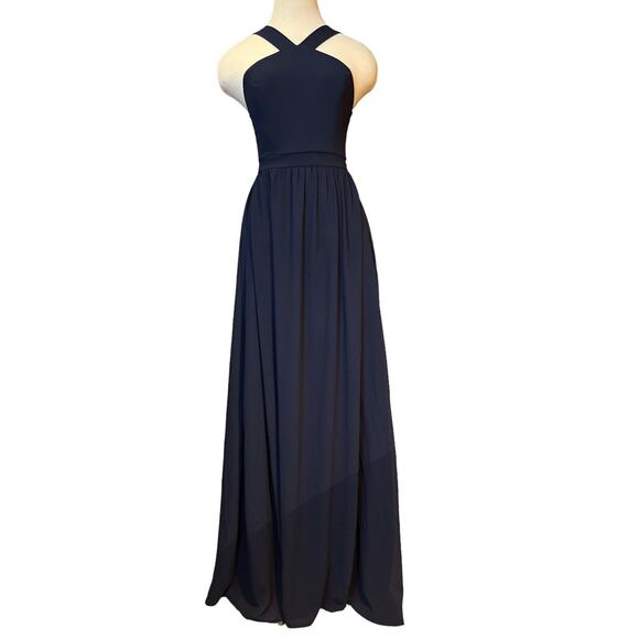 Lulus Halter Neck Formal Floor Length Maxi Gown Size S Navy Blue Flowy Glam Prom - Picture 1 of 9